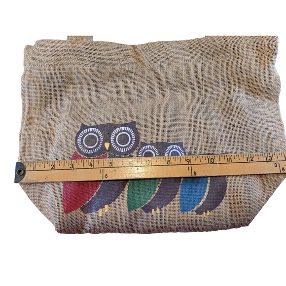 Freeset Tan Burlap Small Tote Bag w/ Cute Colorful Owl Appliques, Gift Bag - Picture 6 of 8